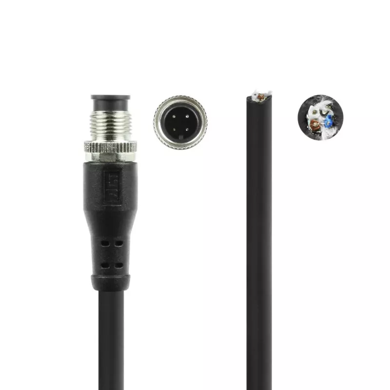 ACT Industrial 3,00 meter sensorkabel M12A 4-polig stekker naar open uiteinde, Superflex Xtreme TPE-kabel, afgeschermd