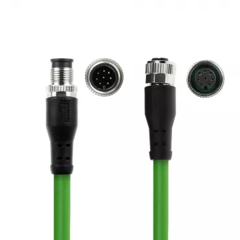 ACT Industrial 3,00 meter sensorkabel M12A 8-polig stekker naar M12A 8-polig bus, Ultraflex TPE-kabel, afgeschermd