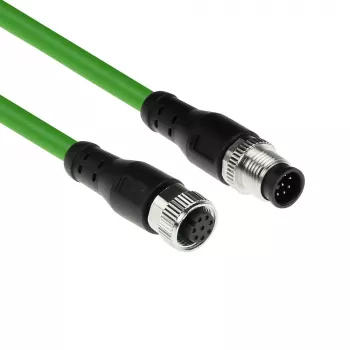 ACT Industrial 5,00 meter sensorkabel M12A 8-pins stekker naar M12A 8-pins bus, Ultraflex TPE-kabel, afgeschermd