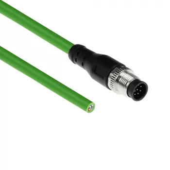 ACT Industrial 1,50 meter sensorkabel M12A 8-polig stekker naar open uiteinde, Ultraflex TPE-kabel, afgeschermd