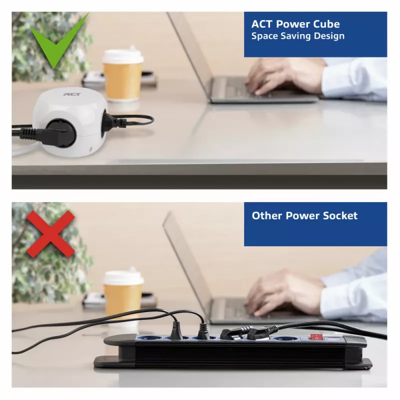 ACT AC2425 stroomverlenging 1,5 m 3 AC-stopcontacten binnen wit
