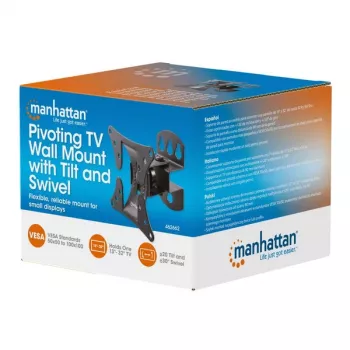 Manhattan draaibare wandhouder voor tv & monitors (kantel- en draaibaar), voor schermen van 13 inch tot 27 inch, VESA-compatibiliteit: alle tussen 75x75mm en 100x100mm - controleer de afmetingen van de vier bevestigingsgaten op de achterkant van het scherm om te controleren of deze past, enkele standaardhouder, max 30kg