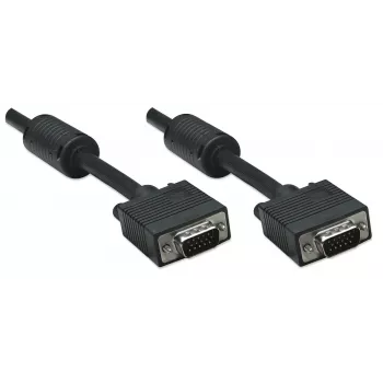 Manhattan VGA-monitorkabel (met ferrietkernen), 15m, zwart, stekker naar stekker, HD15, kabel met hogere SVGA-specificatie (volledig compatibel), afscherming met ferrietkernen helpt EMI-storingen te minimaliseren voor verbeterde videotransmissie, levenslange garantie