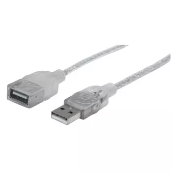 Manhattan USB-A naar USB-A verlengkabel, 1,8 m, stekker naar bus, 480 Mbit/s (USB 2.0), Hi-Speed USB, doorschijnend zilver, levenslange garantie