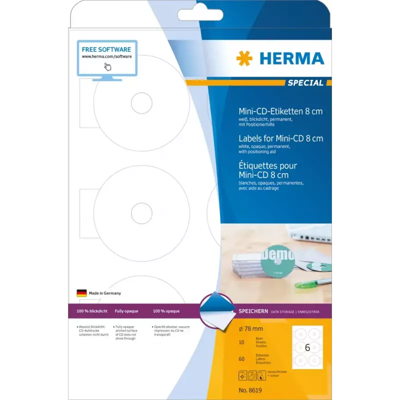 Zelfklevende etiketten HERMA CD Mini A4 Ø 78 mm