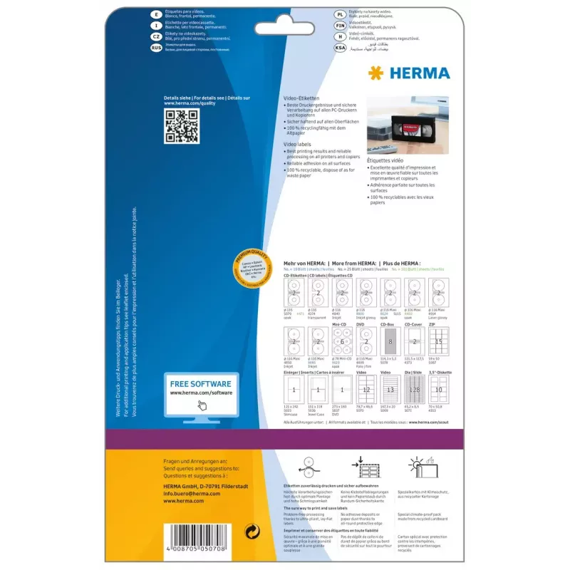 Zelfklevend printeretiket HERMA video-etiketten A4 78,7x46,6 mm