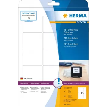 Etiketten HERMA ZIP diskettes A4 59x50 mm wit papier mat 375 stuks