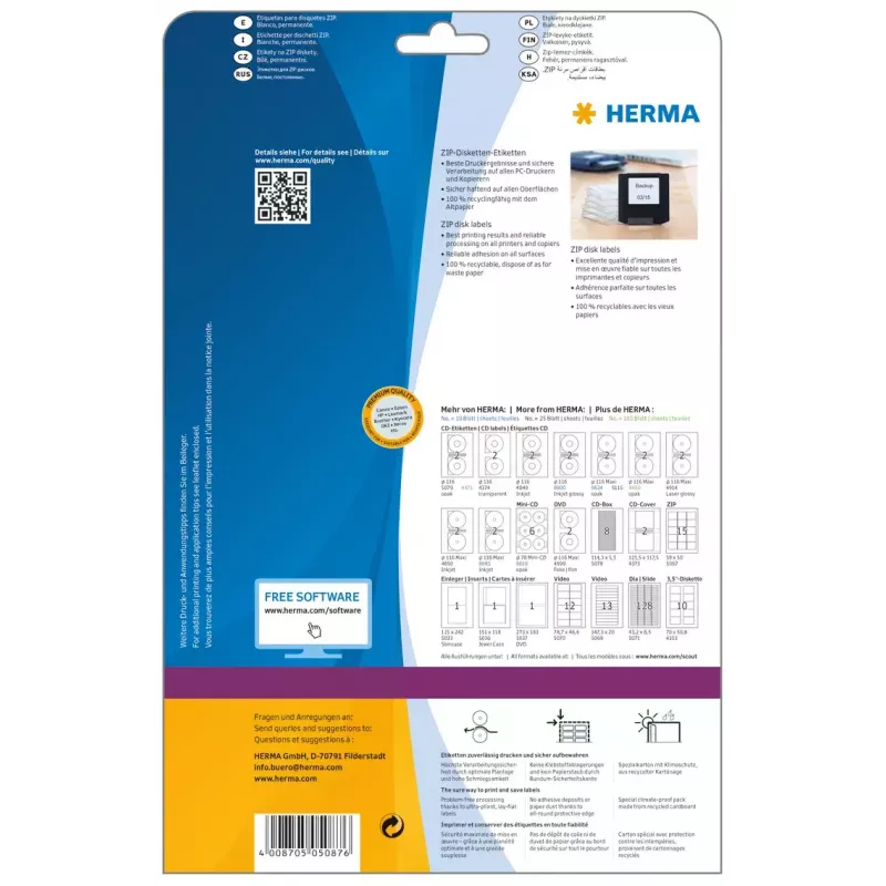 Etiketten HERMA ZIP diskettes A4 59x50 mm wit papier mat 375 stuks
