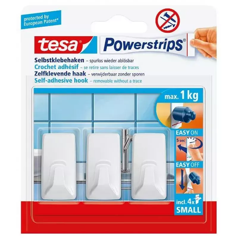 Handdoekhaak TESA 57072-00000 binnen wit 3 stuks