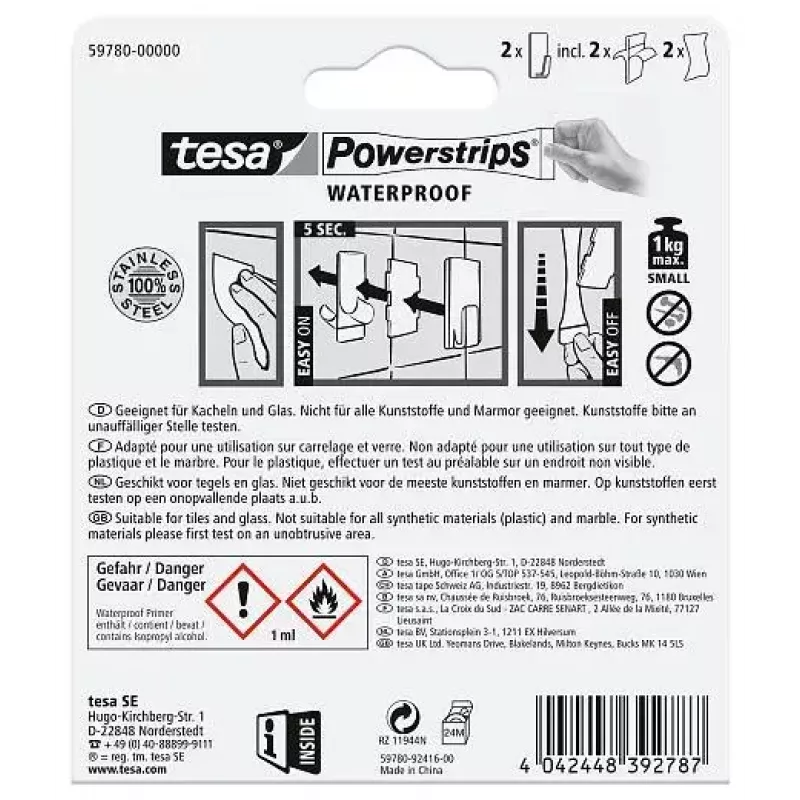 Handdoekhaak TESA 59780-00000 RVS 2 stuks