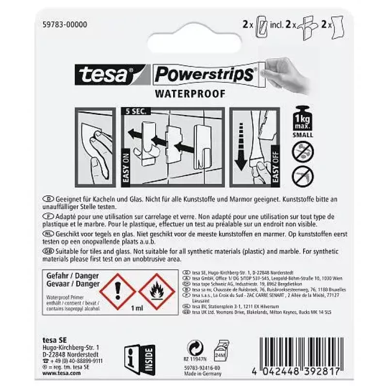 Handdoekhaak TESA 59783-00000 indoor wit 2 stuks