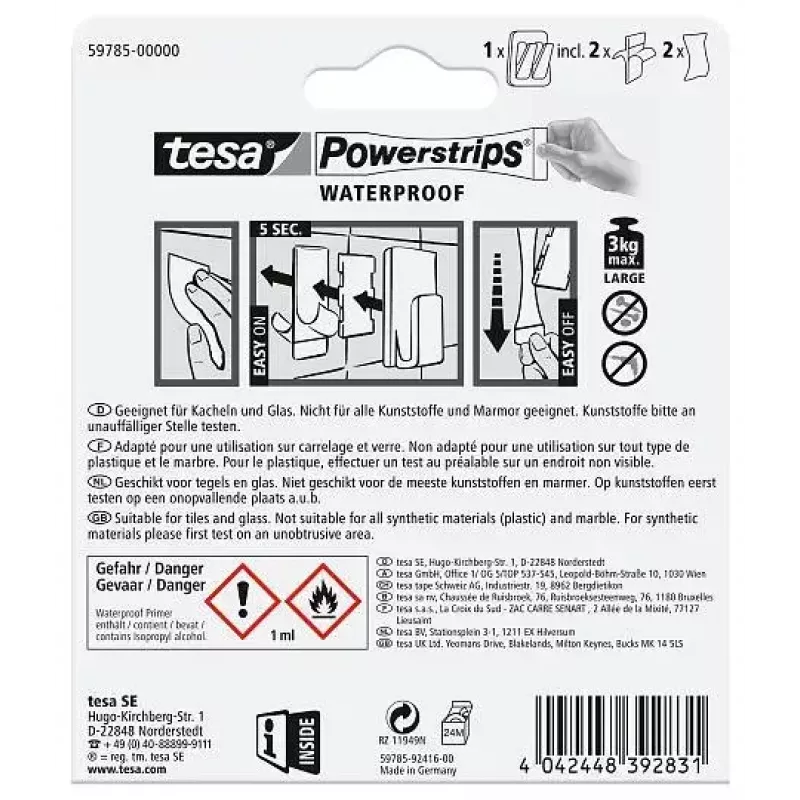 Handdoekhaak TESA 59785-00000 indoor RVS wit