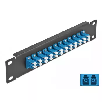 Glasvezel-patchpaneel DeLOCK 10 inch 12 poort LC Duplex blauw 1U zwart