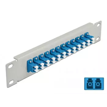 Glasvezel-patchpaneel DeLOCK 10 inch 12 poort LC Duplex blauw 1HE grijs