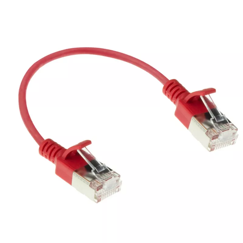 ACT rood 0,15 m LSZH U/FTP CAT6A datacenter-slimline-patchkabel met vergrendelingsbeveiliging en RJ45-stekkers