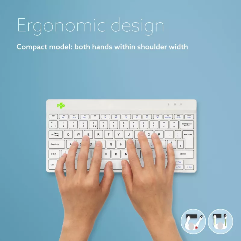 R-Go Tools ergonomisch toetsenbord R-Go Compact Break, compact toetsenbord met pauzesoftware, QWERTY (UK), Bluetooth, wit