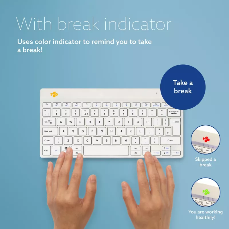 R-Go Tools ergonomisch toetsenbord R-Go Compact Break, compact toetsenbord met pauzesoftware, QWERTY (UK), Bluetooth, wit