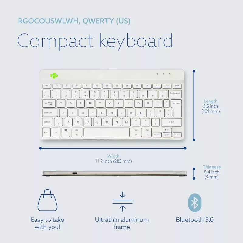 R-Go Tools ergonomisch toetsenbord R-Go Compact Break, compact toetsenbord met pauzesoftware, QWERTY (UK), Bluetooth, wit
