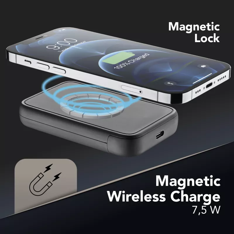 Cellularline draadloze powerbank MAG 5000 draagbare oplader compatibel met het MagSafe-systeem