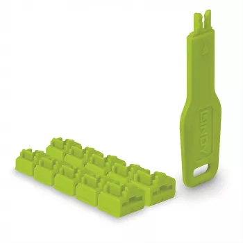Lindy RJ45-poortblokkering groen, 10x + 1 sleutel, poortblokkering + sleutel, RJ-45, groen, acrylonitril-butadieen-styreen (ABS), 10 stuks, polyzak