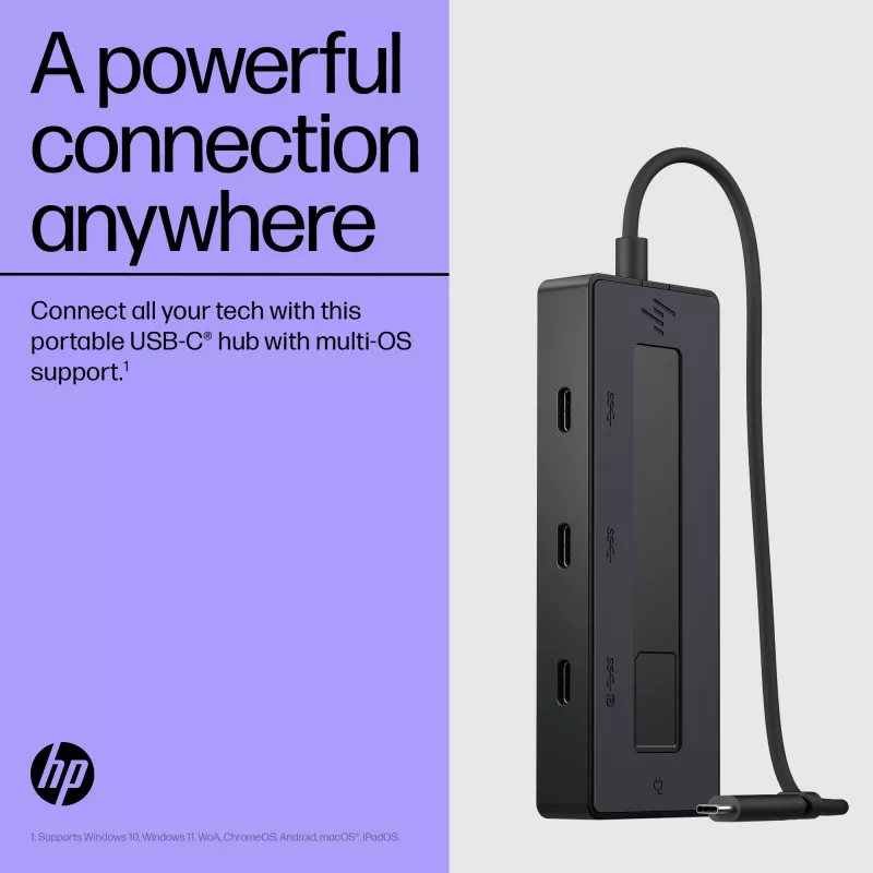 HP 4K USB-C multiport hub, USB Type-C, USB Type-C, 10000 Mbit/s, 3840 x 2160, zwart, 65 W