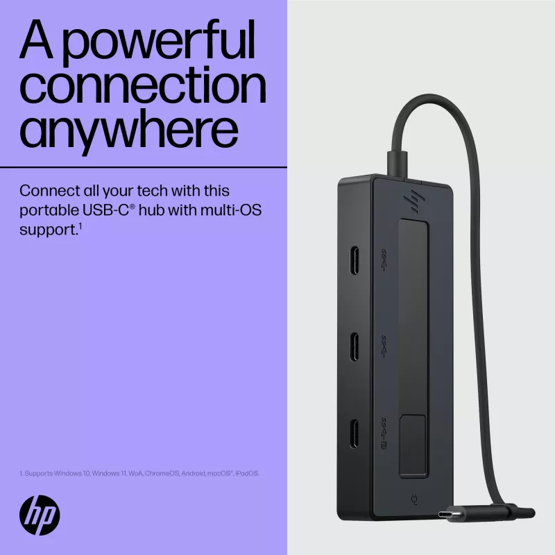 HP 4K USB-C multiport hub, USB Type-C, USB Type-C, 10000 Mbit/s, 3840 x 2160, zwart, 65 W