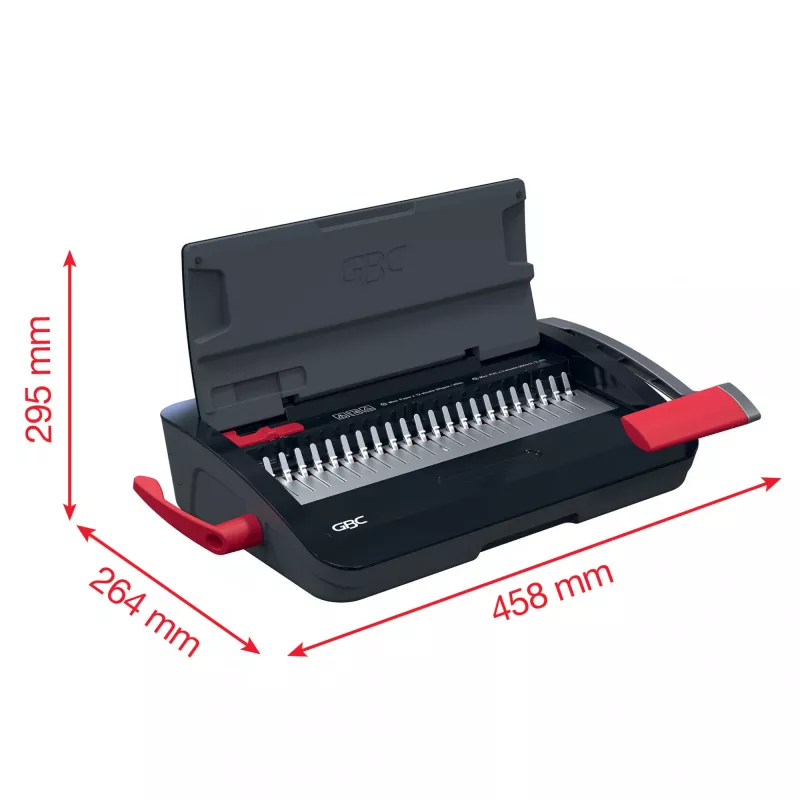 GBC CombBind® CB12 handmatige bindmachine, kam-bindapparaat, handmatig, 165 vel, zwart, rood