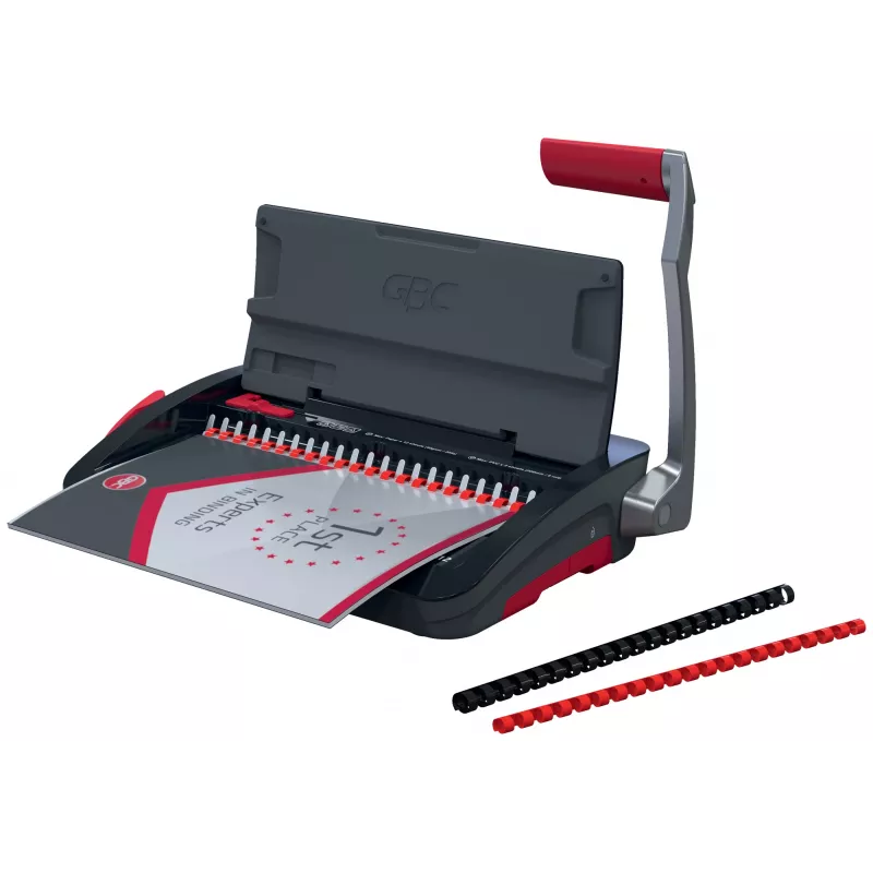 GBC CombBind® CB12 handmatige bindmachine, kam-bindapparaat, handmatig, 165 vel, zwart, rood