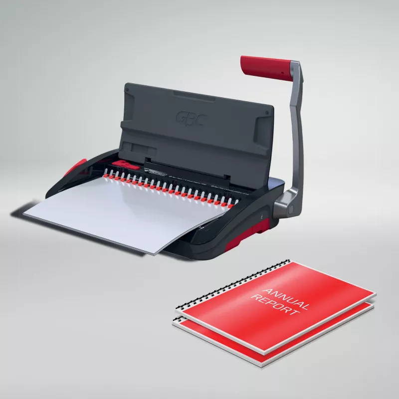 GBC CombBind® CB12 handmatige bindmachine, kam-bindapparaat, handmatig, 165 vel, zwart, rood
