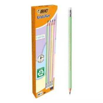 BIC Evolution Pastel HB-potloden met gum, 10 stuks, Pink/Purple/Green/Yellow