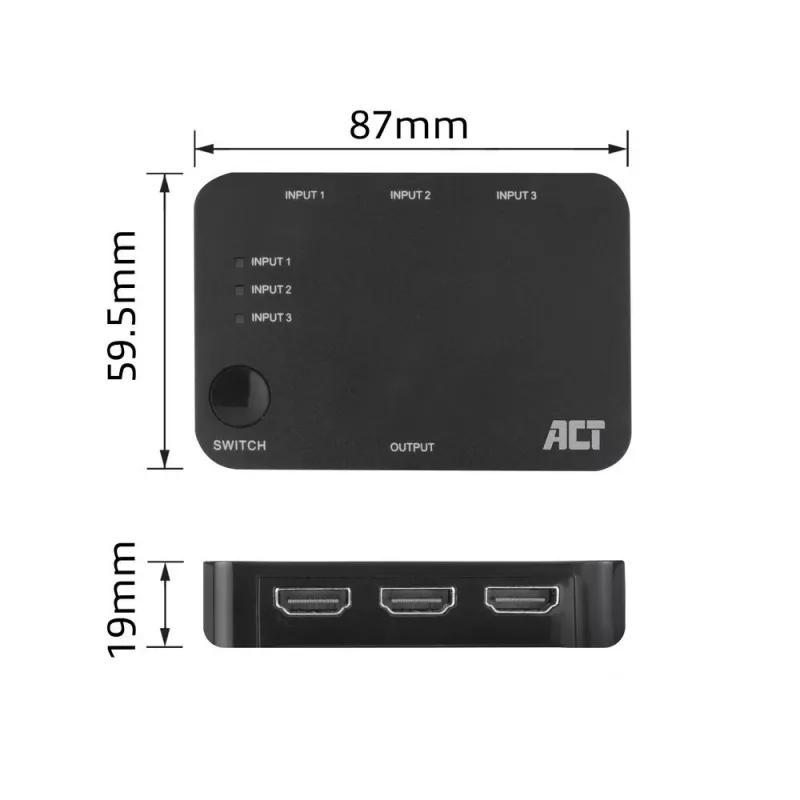 ACT 4K HDMI-switch 3x1 zwart 60Hz 1920x1080 3840x2160