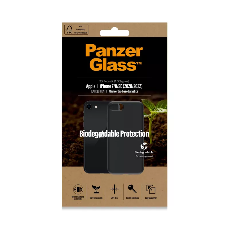 Cover PanzerGlass Biodegradable hoesje iPhone 6 6s SE 2020 2022 7 8 zwart