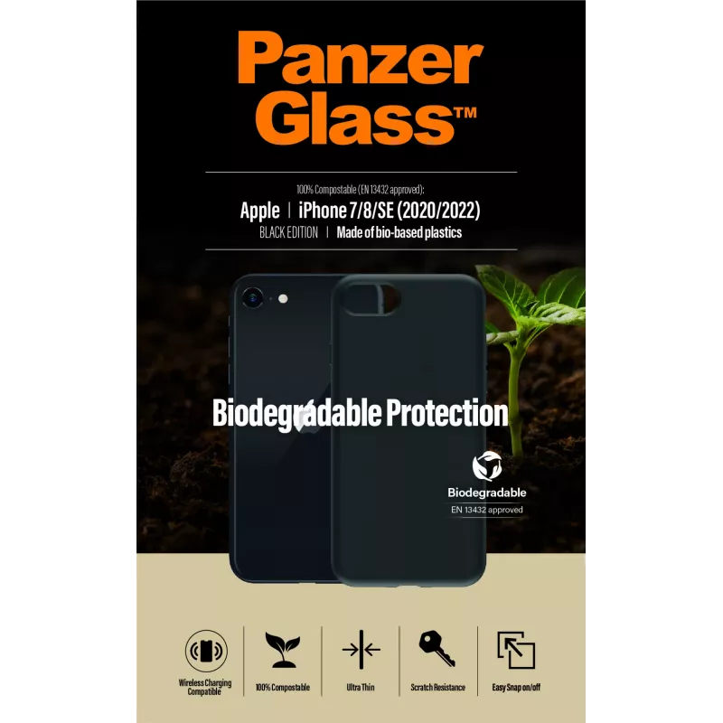 Cover PanzerGlass Biodegradable hoesje iPhone 6 6s SE 2020 2022 7 8 zwart