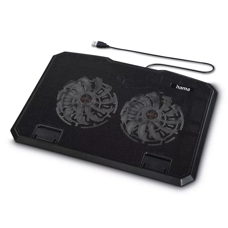 Hama 00126806 Black Metal laptopkoeler, kantelbaar, stil, 2 ventilatoren, tot 40 cm (15,6 inch), zwart