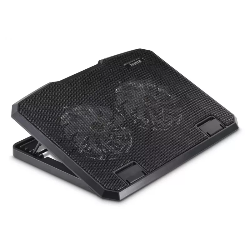 Hama 00126806 Black Metal laptopkoeler, kantelbaar, stil, 2 ventilatoren, tot 40 cm (15,6 inch), zwart