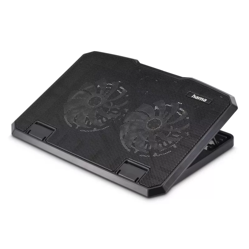 Hama 00126806 Black Metal laptopkoeler, kantelbaar, stil, 2 ventilatoren, tot 40 cm (15,6 inch), zwart