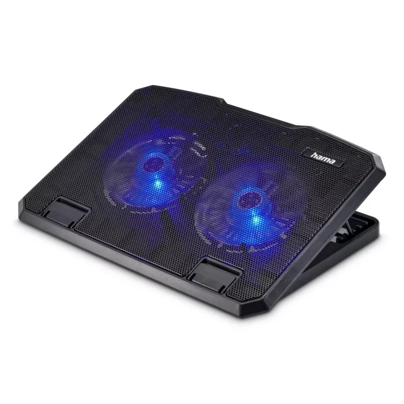 Hama 00126806 Black Metal laptopkoeler, kantelbaar, stil, 2 ventilatoren, tot 40 cm (15,6 inch), zwart