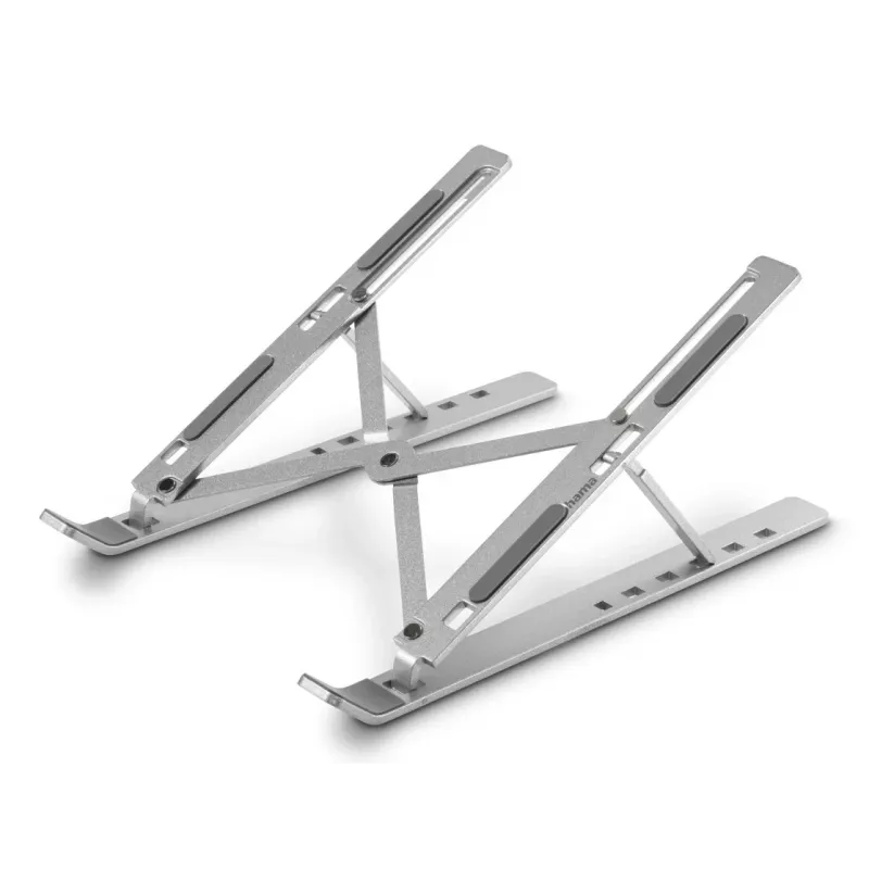 Hama 00126813 aluminium laptopstandaard, 6 standen kantelbaar, opvouwbaar, tot 40 cm (15,6 inch), zilver