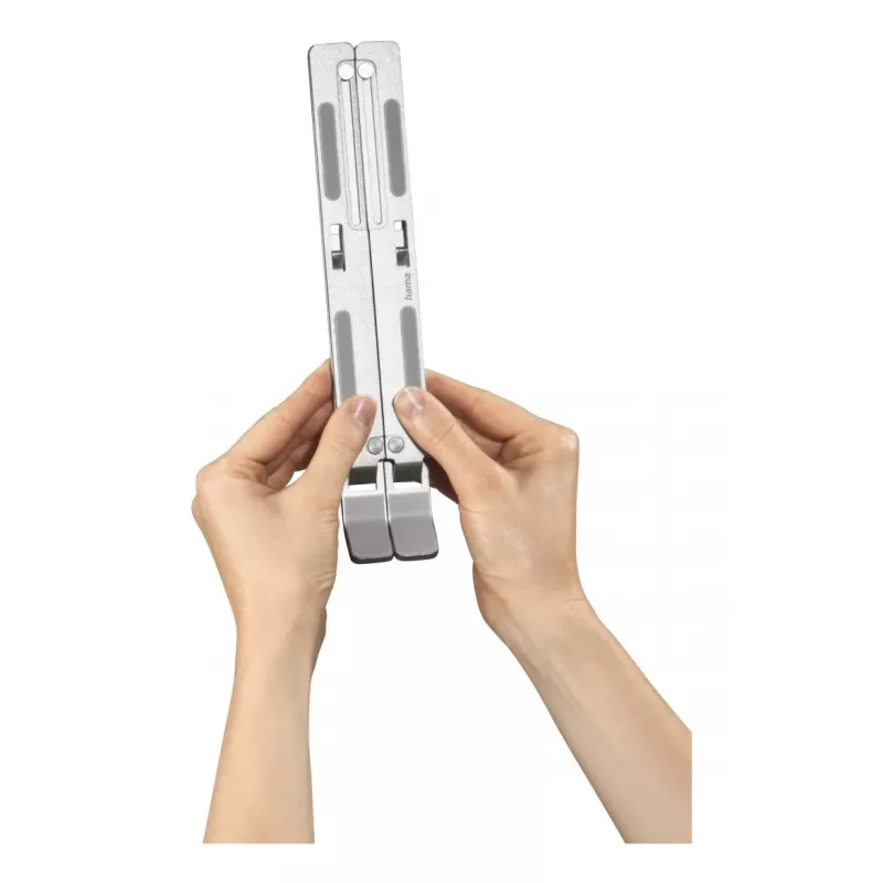Hama 00126813 aluminium laptopstandaard, 6 standen kantelbaar, opvouwbaar, tot 40 cm (15,6 inch), zilver
