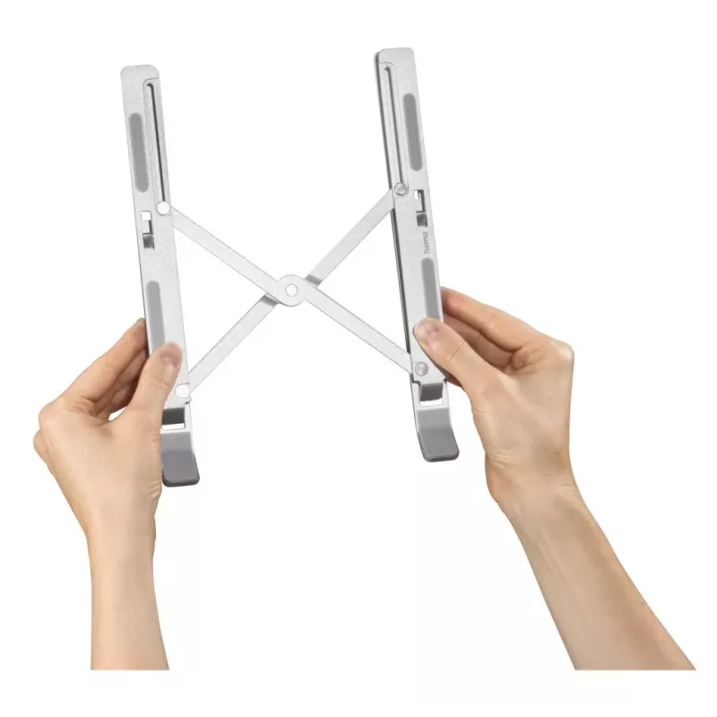 Hama 00126813 aluminium laptopstandaard, 6 standen kantelbaar, opvouwbaar, tot 40 cm (15,6 inch), zilver