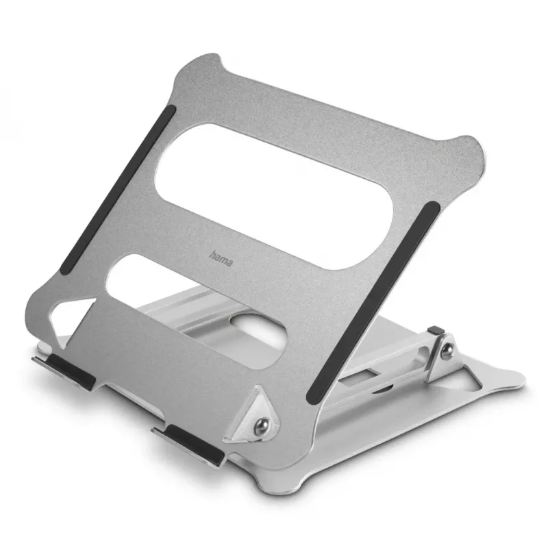 Hama 00126815 aluminium laptopstandaard, in hoogte verstelbaar, kantelbaar, tot 40 cm (15,6 inch), zilver