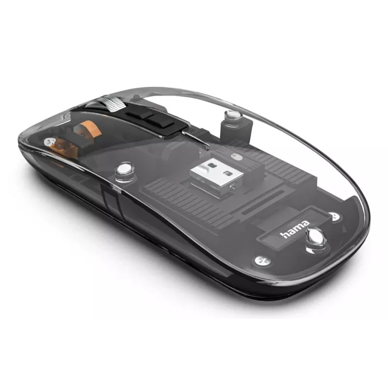 Hama WM-600 Multi-Device muis, draadloos RF + Bluetooth, plat, 6 knoppen, transparant