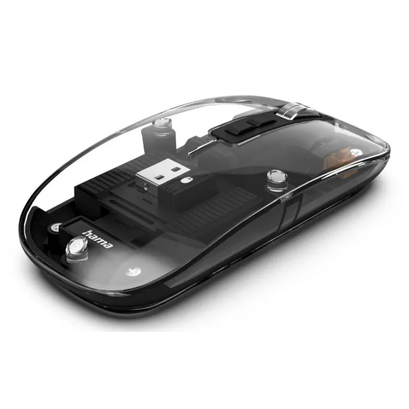 Hama WM-600 Multi-Device muis, draadloos RF + Bluetooth, plat, 6 knoppen, transparant