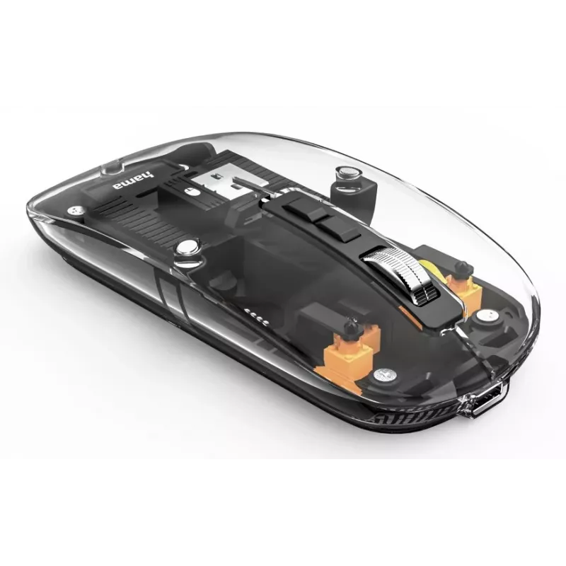 Hama WM-600 Multi-Device muis, draadloos RF + Bluetooth, plat, 6 knoppen, transparant
