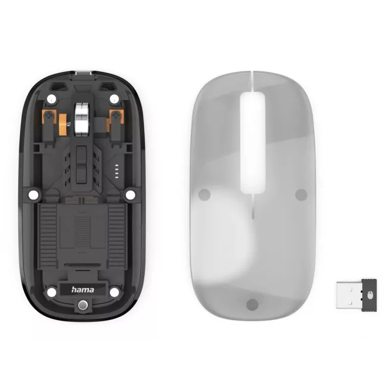Hama WM-600 Multi-Device muis, draadloos RF + Bluetooth, plat, 6 knoppen, transparant