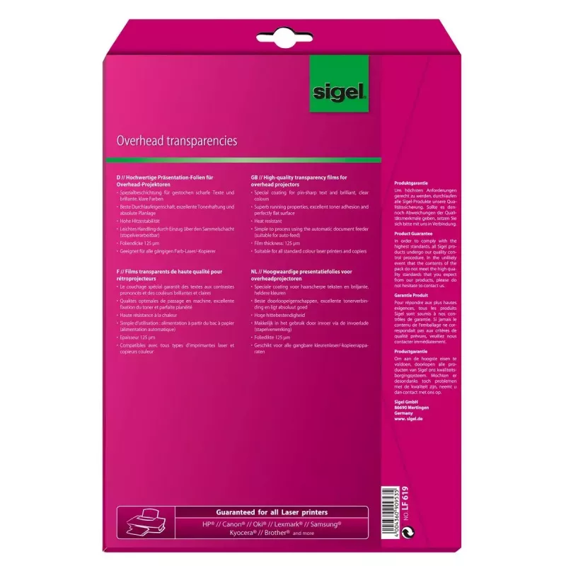 Printerfolie laser Sigel LF619 A4 20 vel transparant