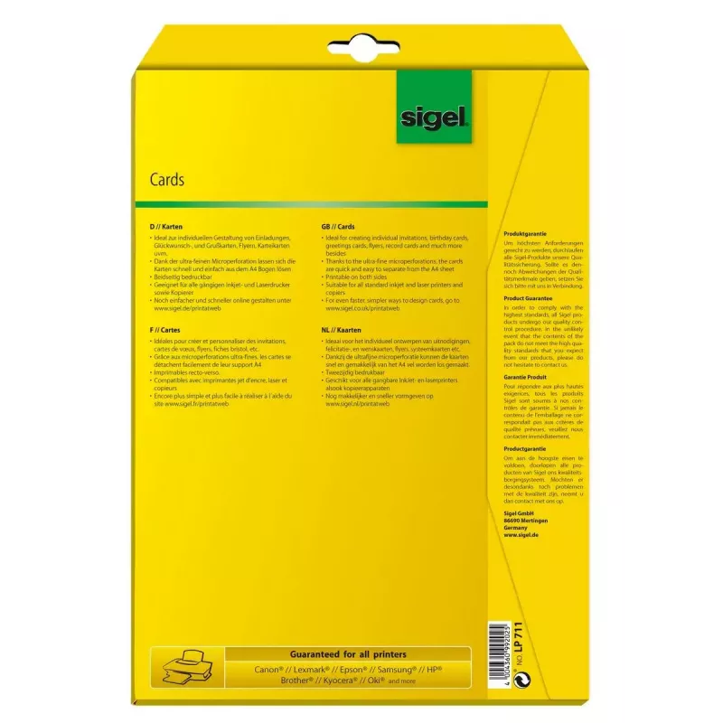 Sigel LP711 briefkaartpapier A6 (105 x 148 mm), 185 g/m2, 80 kaarten, wit