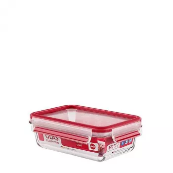 EMSA Clip & Close glazen rechthoekige doos 0,7 L rood, transparant 1 stuk