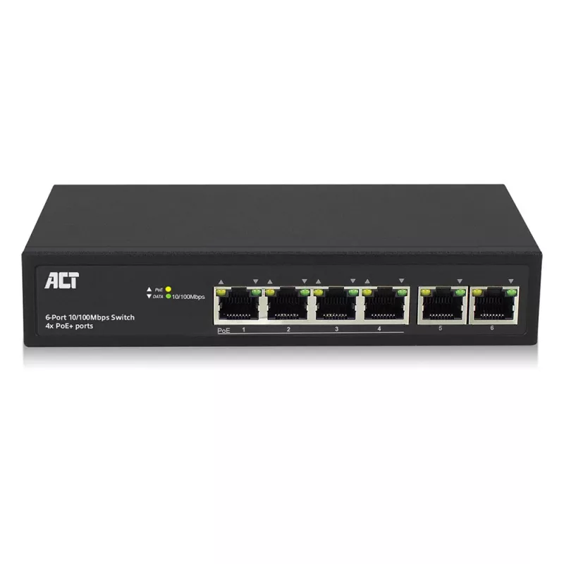 ACT 6-poorts netwerkswitch, 10/100 Mbit/s, 4x PoE+ (30 W) poort