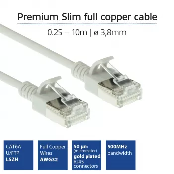 ACT grijs 0,5 meter LSZH U/FTP CAT6A datacenter slimline patchkabel zonder vergrendeling met RJ45-stekkers